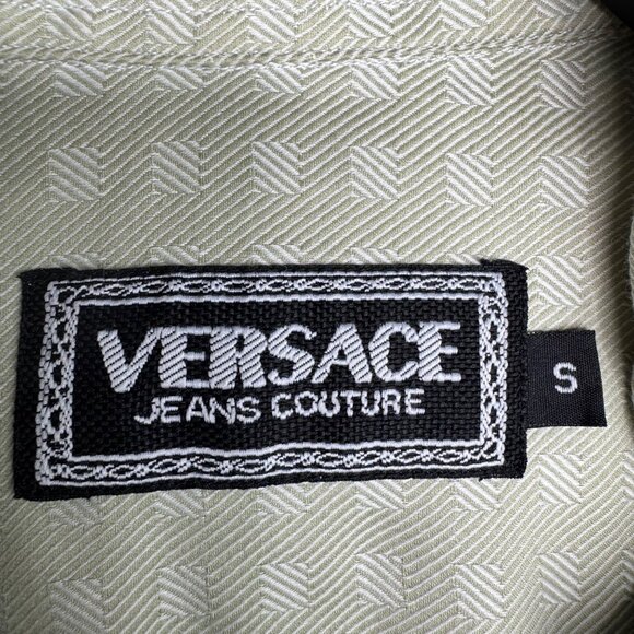 VTG Versace Jeans Couture Beige Geometric Grid Check Pattern Long Sleeve - Picture 3 of 6